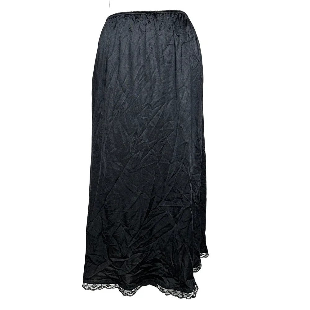 VTG‎ Warner's Black Lace Trim Full Slip Skirt Large USA 90s Whimsy Goth Fairy
